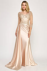 Lenovia 8366 Satin And Lace Formal Mothers Evening Gown With Sleeves
