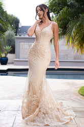 Lenovia 8460 Embroidered Lace Fitted Prom Or Evening Gown