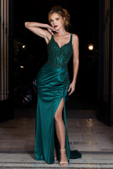 Lenovia 8481 Stretch Sateen Embroidered & Beaded Prom Gown