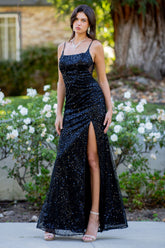 Cinderella Couture 8081J Long Sequined Prom Gown With Leg Slit