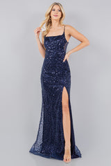 Cinderella Couture 8081J Long Sequined Prom Gown With Leg Slit