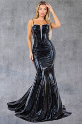 Cinderella Couture 8092J Wet Look Mermaid Prom Gown With Train