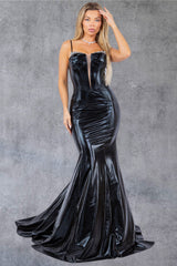 Cinderella Couture 8092J Wet Look Mermaid Prom Gown With Train