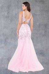 Cinderella Couture 8241J Lace and Tulle Fit and Flare Prom Gown