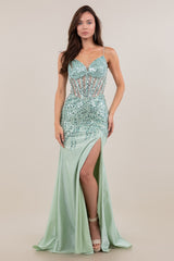 Cinderella Couture 8329J Sparkle Satin Prom Gown With Sequins And Beading