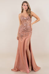 Cinderella Couture 8329J Sparkle Satin Prom Gown With Sequins And Beading