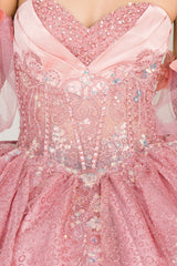 Cinderella Couture 8385J Glittered Tulle Quinceanera Gown With Train