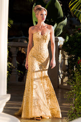 Lenovia 8424 Embroidered Lace Trumpet Prom Or Evening Gown