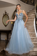 May Queen MQ2178 Shimmer Tulle & Lace Formal Prom Gown