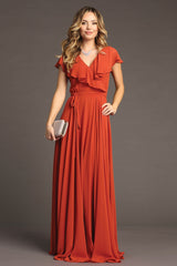 Chicas C-2403 Chiffon Bridesmaids Dress With Ruffle Sleeves
