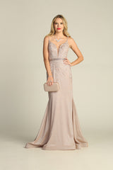 Chicas C-243 Embroidered Lace Sparkle Mermaid Prom Gown With Deep V Neck