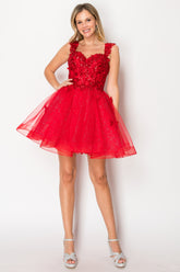 Chicas C-330 Short Hoco Prom Dress In Sparkle Tulle And Butterflies