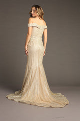 Chicas DM-4024 Off-The-Shoulder Mesh Mermaid Prom Gown With Train