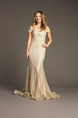 Chicas DM-4024 Off-The-Shoulder Mesh Mermaid Prom Gown With Train