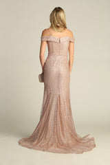 Chicas DM-4024 Off-The-Shoulder Mesh Mermaid Prom Gown With Train