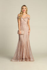 Chicas DM-4024 Off-The-Shoulder Mesh Mermaid Prom Gown With Train