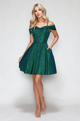 Lenovia 3092 Short Stretch Metallic Homecoming Dress with Pockets