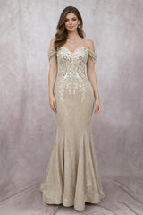 Chicas J066 Shimmer & Lace Off The Shoulder Prom Or Evening Gown
