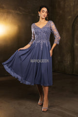 Mayqueen MQ-2108 Tea Length Mother Of The Bride Dress In Chiffon And Lace