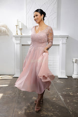 Mayqueen MQ-2108 Tea Length Mother Of The Bride Dress In Chiffon And Lace