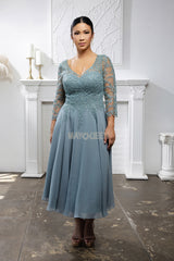 Mayqueen MQ-2108 Tea Length Mother Of The Bride Dress In Chiffon And Lace