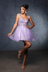 May Queen 2149 Short Sparkle Tulle and Lace Prom Dress