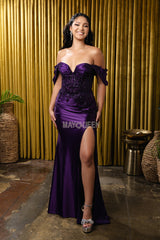 MayQueen MQ-2181 Formal Satin Prom Gown With Brush Train