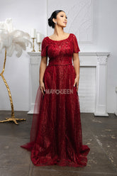 MayQueen MQ-2185 Sequined and Beaded Mesh Mothers Formal Gown