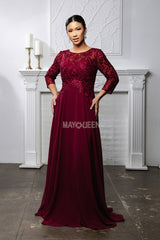 MayQueen MQ-2210 Floor Length Lace and Chiffon MOB or MOG Gown