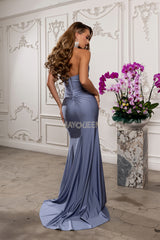 MayQueen 2219 Jersey Stretch Halter Bridesmaid Gown With Train