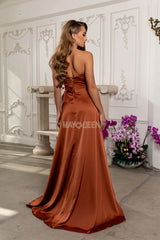MayQueen MQ2228 Satin Minimalist Bridesmaid Dress With Corset Back