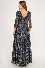 Perrty by Lenovia 3125 Long Floral Foil Bridesmaid or Mother's Gown