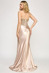 Lenovia 8398 Off the Shoulder Sateen Crystal Formal Prom Gown