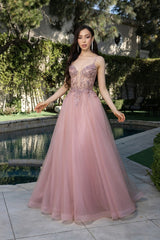 May Queen MQ2178 Shimmer Tulle & Lace Formal Prom Gown