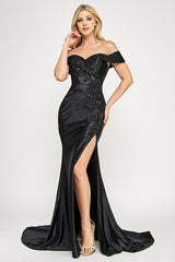 Lenovia 8353 Embroidered Sateen Wrap Style Look Prom or Formal Gown