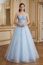 Chicas C379 Embroidered Tulle Prom Ball Gown With Bow Accent