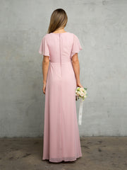 Eva USA 3442 Long Chiffon Bridesmaid Dress With Flutter Sleeves