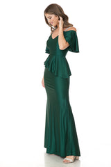 Lenovia 5282 Stretch Satin Peplum Formal Bridesmaid Gown