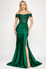 Lenovia 8348 Stretch Sateen Prom or Formal Gown with Embroidered Mesh Bodice