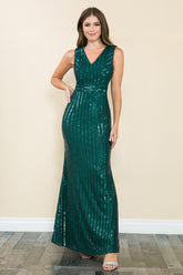 Lenovia 5246-A Sequined Floor Length Prom Gown