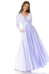 Lenovia 5231 Stretch Satin Bridesmaid Dress With Sleeves & Pockets