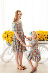 Mila & Rose Beautiful Blossoms Smocked Ruffle Dress For Girls