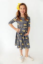 Mila & Rose Iowa Plaid Tigerhawk 3/4 Sleeve Pocket Twirl Dress For Girls