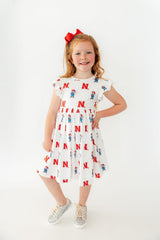 Nebraska White Herbie Husker Flutter Twirl Dress