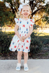 Mila & Rose Nebraska White Herbie Husker Flutter Twirl Dress For Girls
