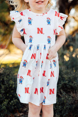 Mila & Rose Nebraska White Herbie Husker Flutter Twirl Dress For Girls