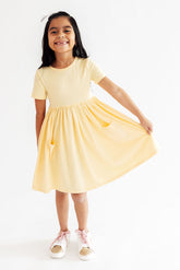 Mila & Rose Butter Yellow Short Sleeve Pocket Twirl Dress For Girls