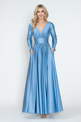 Lenovia 5231 Stretch Satin Bridesmaid Dress With Sleeves & Pockets