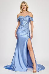 Lenovia 8353 Embroidered Sateen Wrap Style Look Prom or Formal Gown