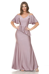 Lenovia 5282 Stretch Satin Peplum Formal Bridesmaid Gown